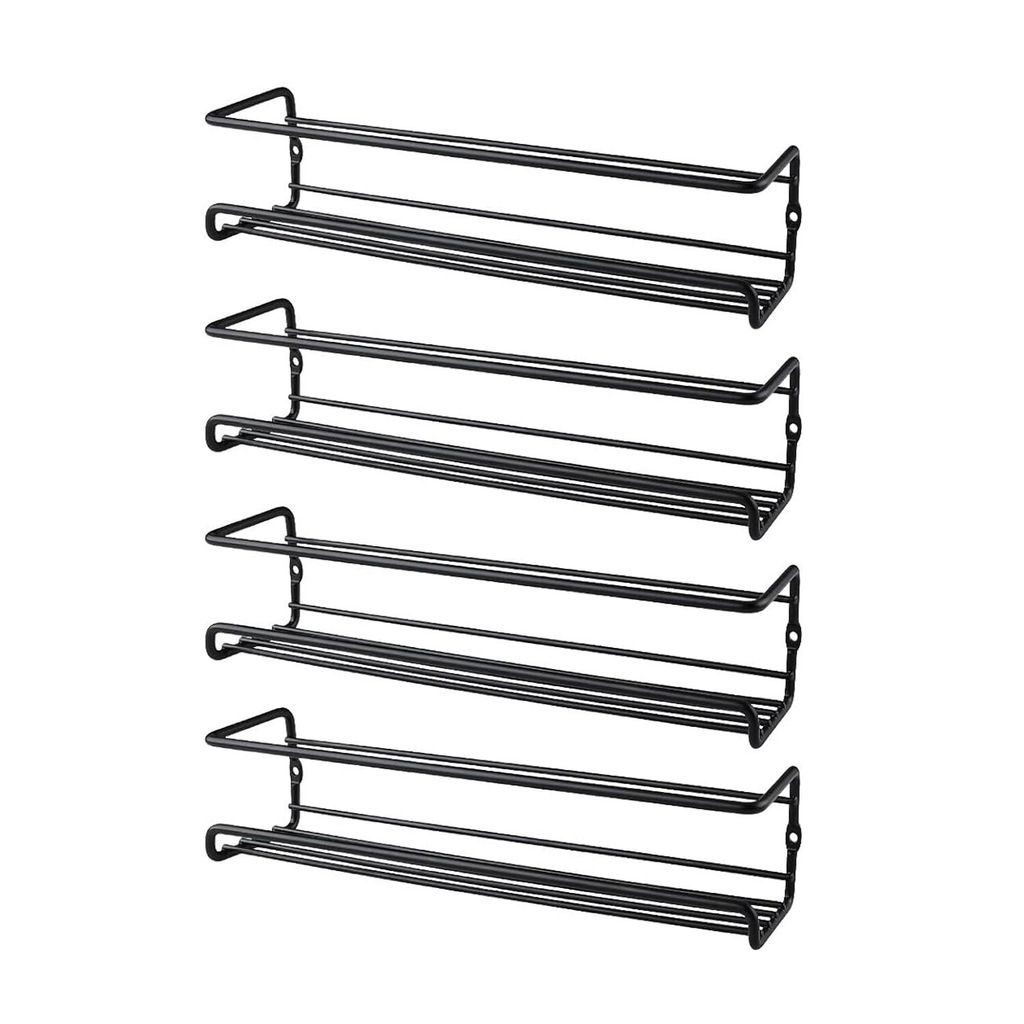 MODFU Gewürzregal Wand 4-Teiliges Metall Gewürzhalter, Schwarz Gewürzregal Hängend Ohne Bohren Schranktür, Gewürzregal Innenschrank Küchensc...