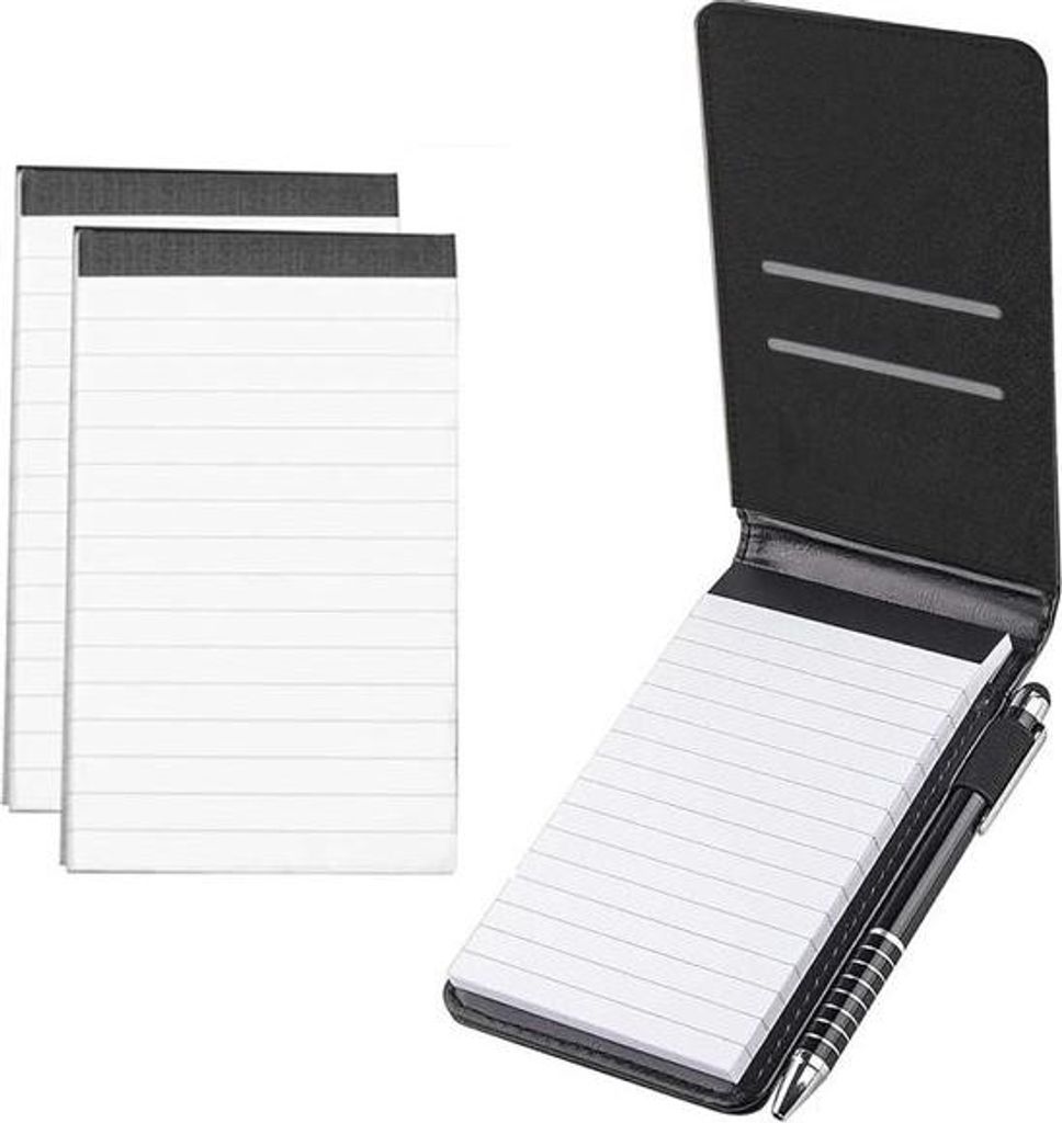 Kompaktes Notizbuch mit Stift – 3-teilig – schwarz – Kunstleder – A7