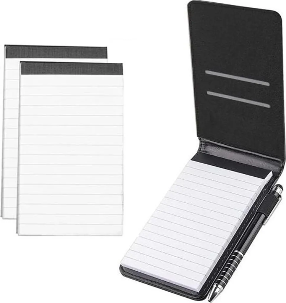 Set Taccuino Professionale A7 Nero - 3 Parti con Penna - Finto Cuoio