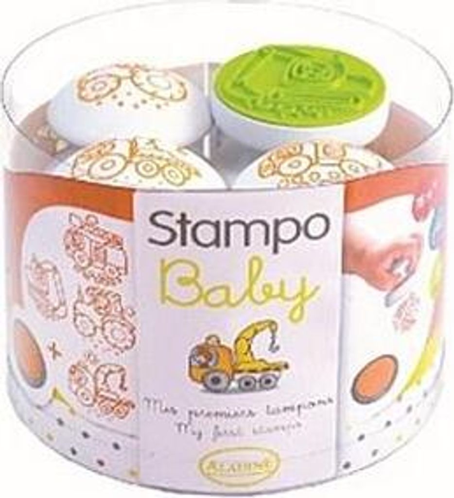 Stempelset Baumaschinen mit ergonomisch geformten Stempeln und abwaschbarer Tinte für Babyhände