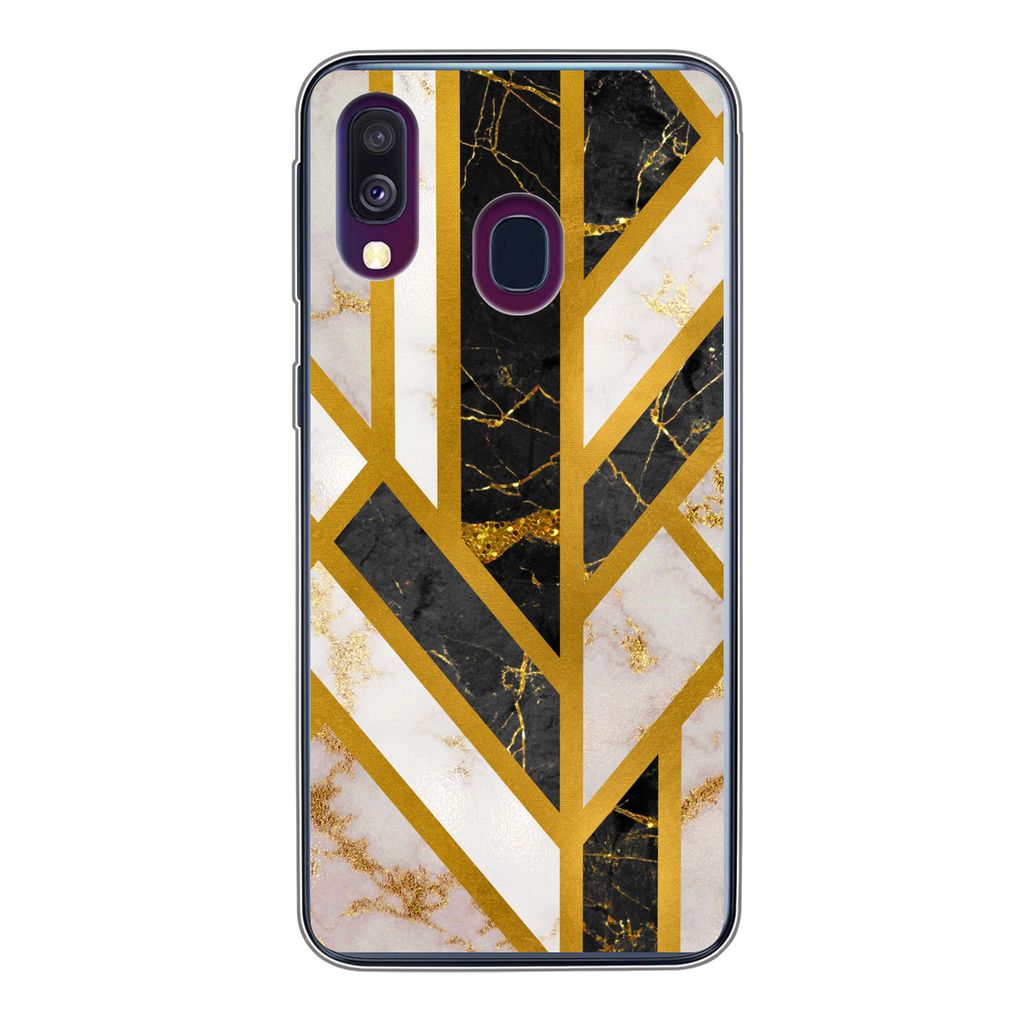 MuchoWow Handyhülle Schutzhülle Hülle für Samsung Galaxy A40 Marmor - Gold - Glitzer - Luxus Silikon Softcase Handy Hülle - Handy-Tasche