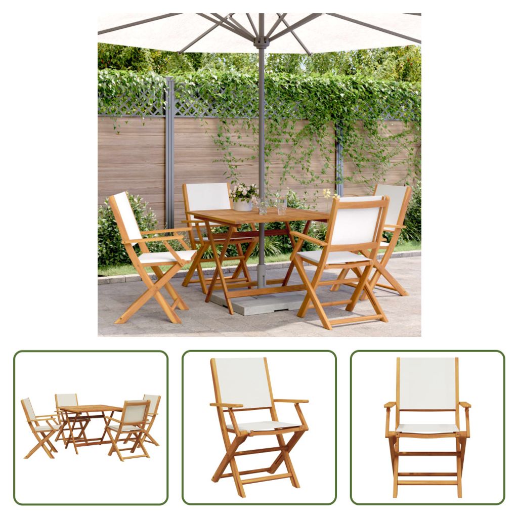 The Living Store 5-tlg. Garten-Essgruppe Stoff und Massivholz Cremeweiß
