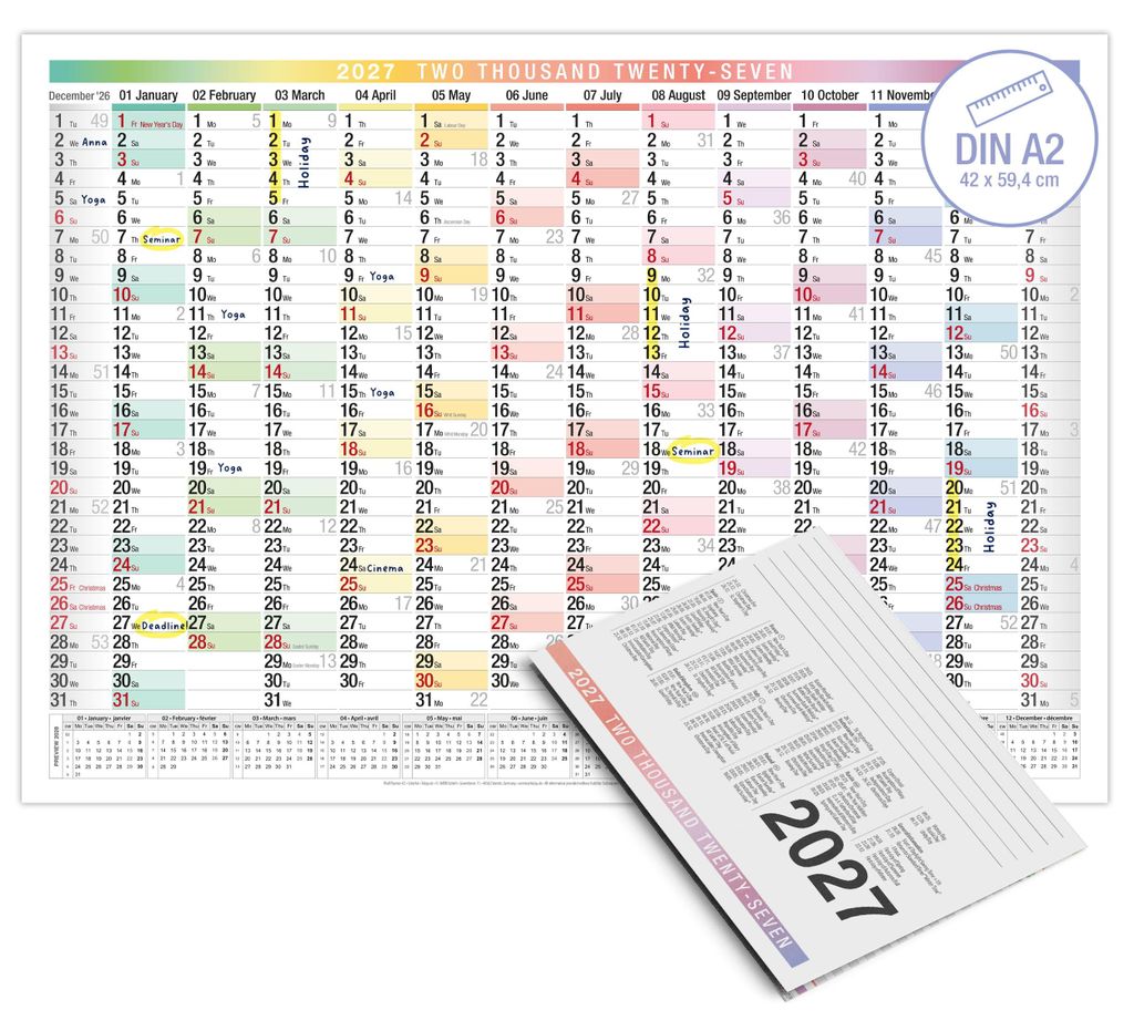 A2 Wandkalender 2026 EU-Version – 14 Monate Übersicht | Produktbild 