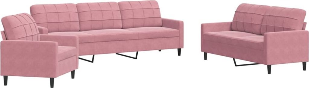 3-tlg. Sofagarnitur mit Kissen Rosa Samt