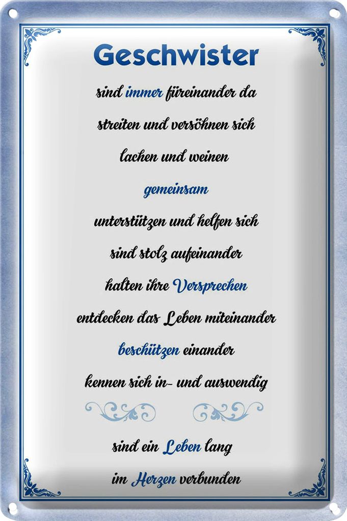Blechschild Spruch 18x12cm Geschwister immer füreinander da