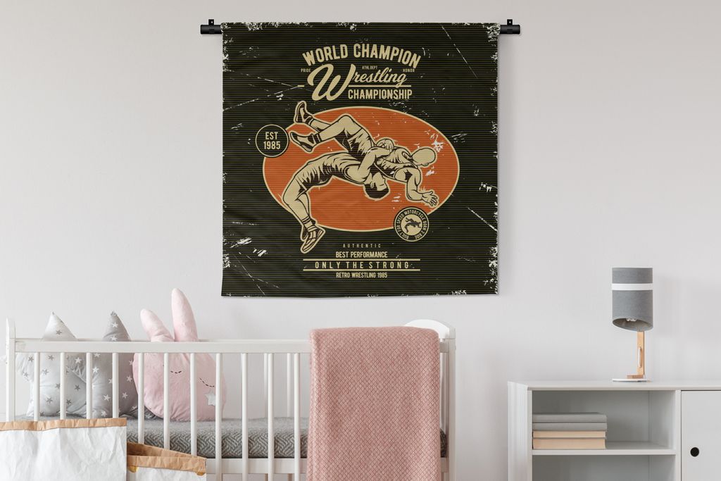 MuchoWow Wandteppich Wandbehang Jahrgang - Ringen - Sport 90x90 cm Tapisserie Dekoration Wandtuch - Wandaufhänger