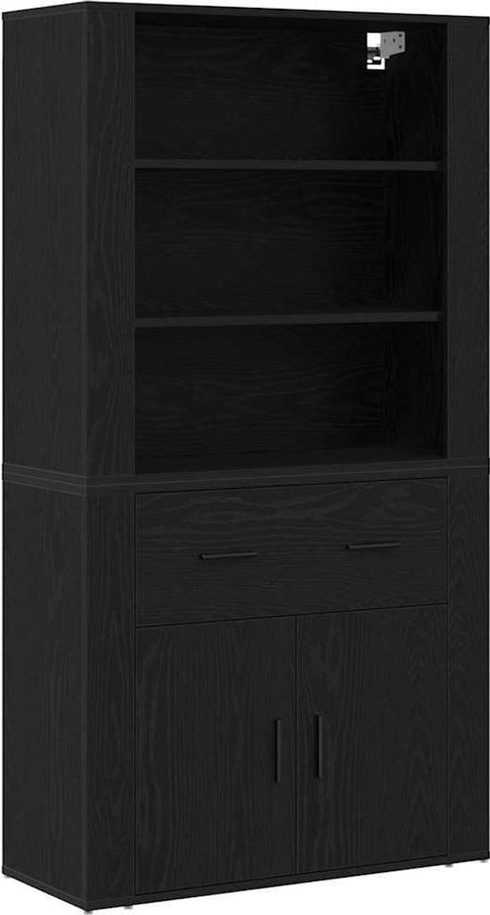 Highboard Schwarz Eichen-Optik 80 x 33 x 150 cm Holzwerkstoff