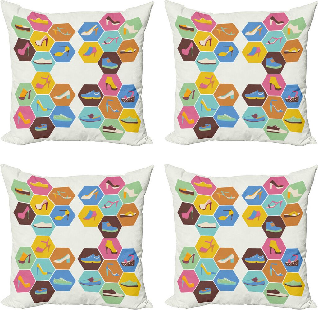 ABAKUHAUS Bunt Kissenbezug Set (4 Stück), Schuh in Hexagons, Moderner Doppelseitiger Digitaldruck, 60 cm x 60 cm, Kokosnuss und Multicolor