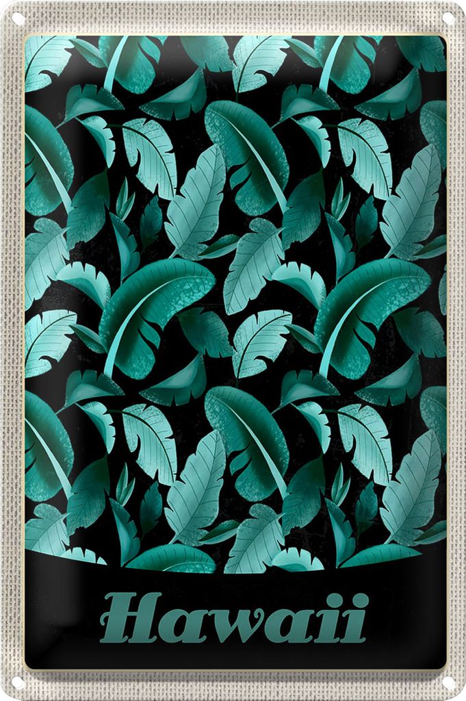 Blechschild Reise 20x30cm Hawai Insel Strand Blätter blau