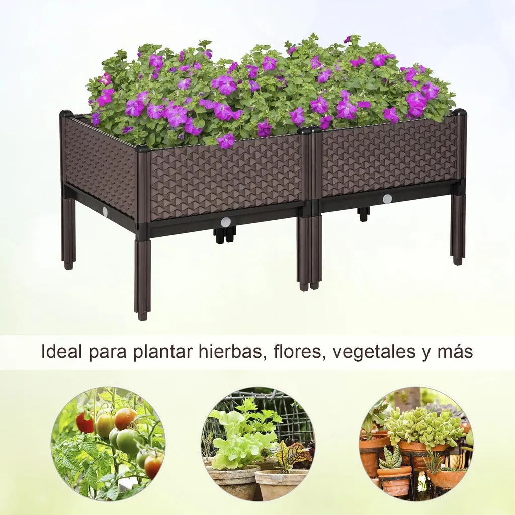 Carré potager surélevé pour balcon et jardin - Lot de 2 bacs marron