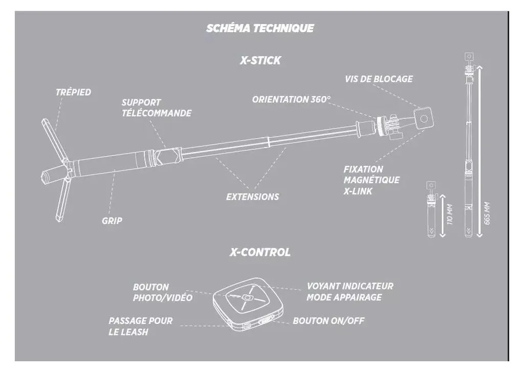 Perche selfie Crosscall X-STICK télécommande étanche noire - 8