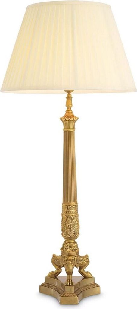 Casa Padrino Luxus Barock Tischleuchte Vintage Messing / Creme Ø 46 x H. 100 cm - Prunkvolle Schreibtischleuchte mit rundem Lampenschirm - Barock ...