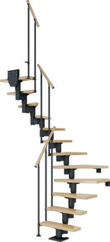 Pertura Mittelholmtreppe Spiros Ahorn Leimholz Anthrazit 1/2-gewendelt 65 cm 11 Stufen / 12 Steigungen Stabgeländer Anth