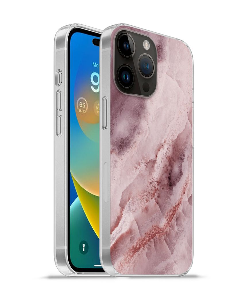 MuchoWow Handyhülle Schutzhülle Hülle für Apple iPhone 14 Pro - Softcase Naturstein - Rosa - Luxus Silikon Softcase Handy Hülle - Umschlag