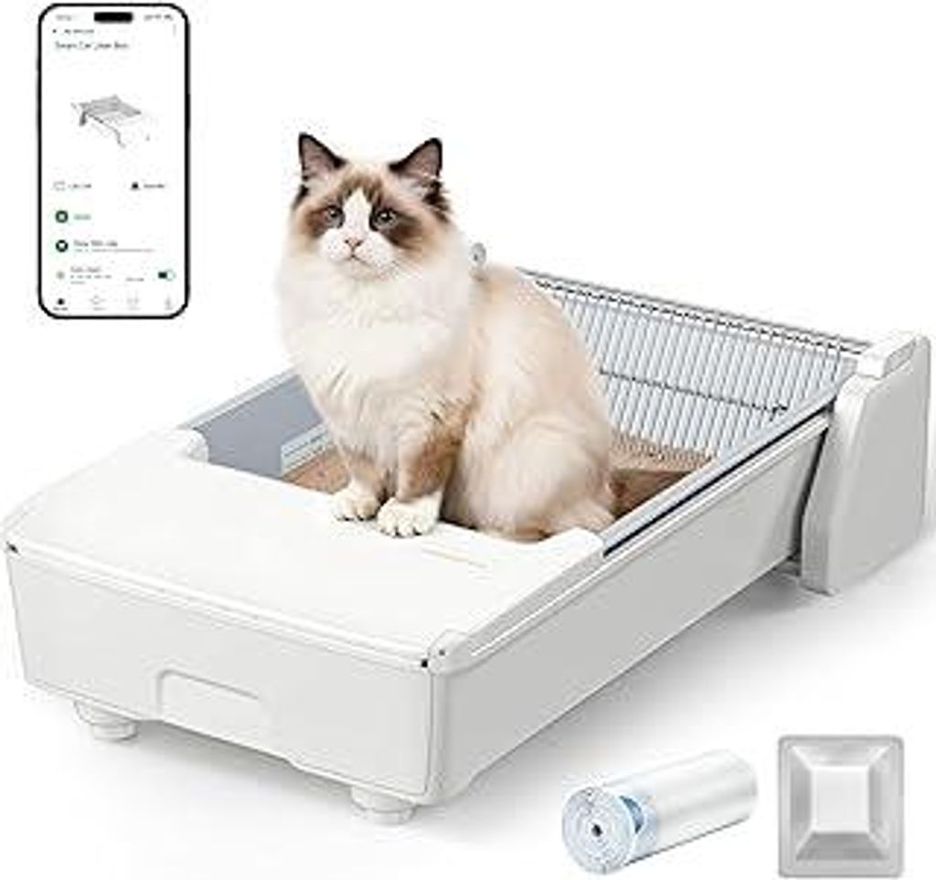 Meowant Selbstreinigende Katzentoilette mit App-Steuerung, Katzenklo Selbstreinigend für Mehrere Katzen, Doppelrechen,DREI-Motor-Koordinationssyst...