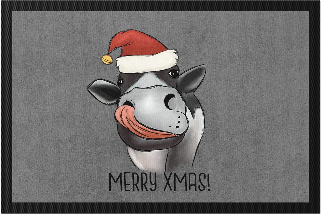 Merry Xmas Fußmatte Geschenkidee Weihnachten Frohe Weihnachten Süßes Kuh-Motiv Kuh-Fans Kühe