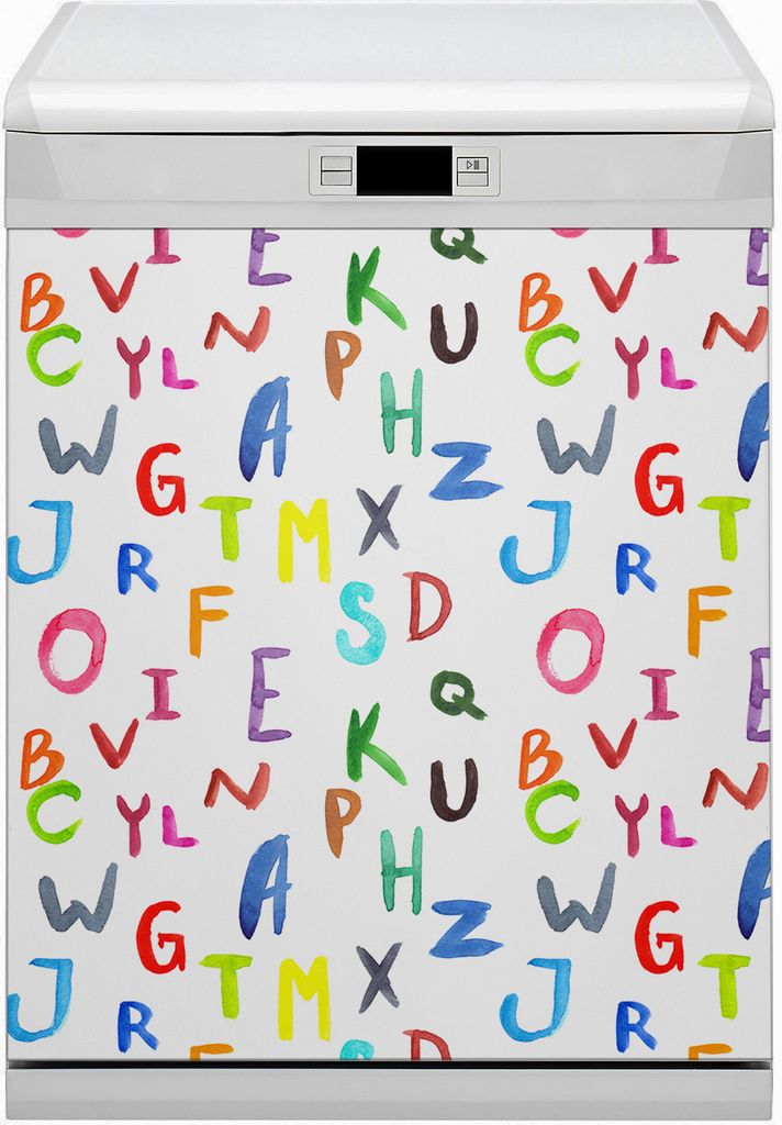 Magnet Folie für Geschirrspüler Küche Magnetmatte 60x80 cm Nachbildung Geschirrspüle - Farbige Buchstaben