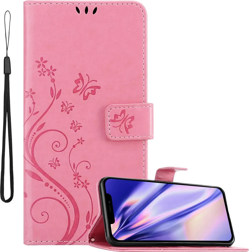 Cadorabo Custodia iPhone 12 / 12 Pro Rosa Fiori | Cover Portafoglio Elegante
