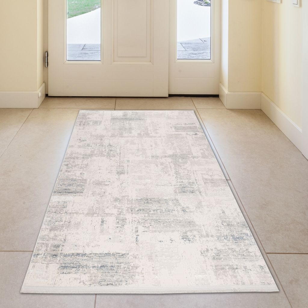 Moderner glänzender Wohnzimmer-Teppich in blau-weiß Größe - 80 x 150 cm