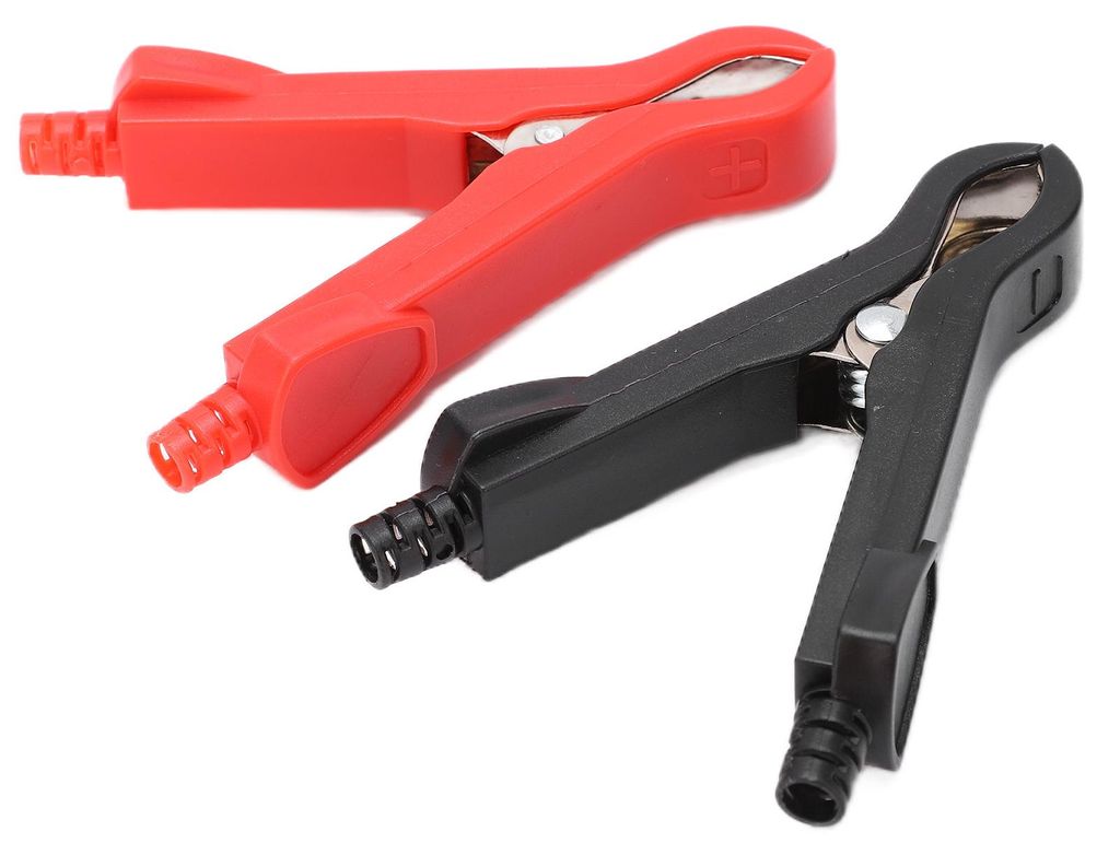 2 Stück U58 30A Prüfklemmen, vernickeltes Messing, mit ABS-Schutzkappe, rot/schwarz