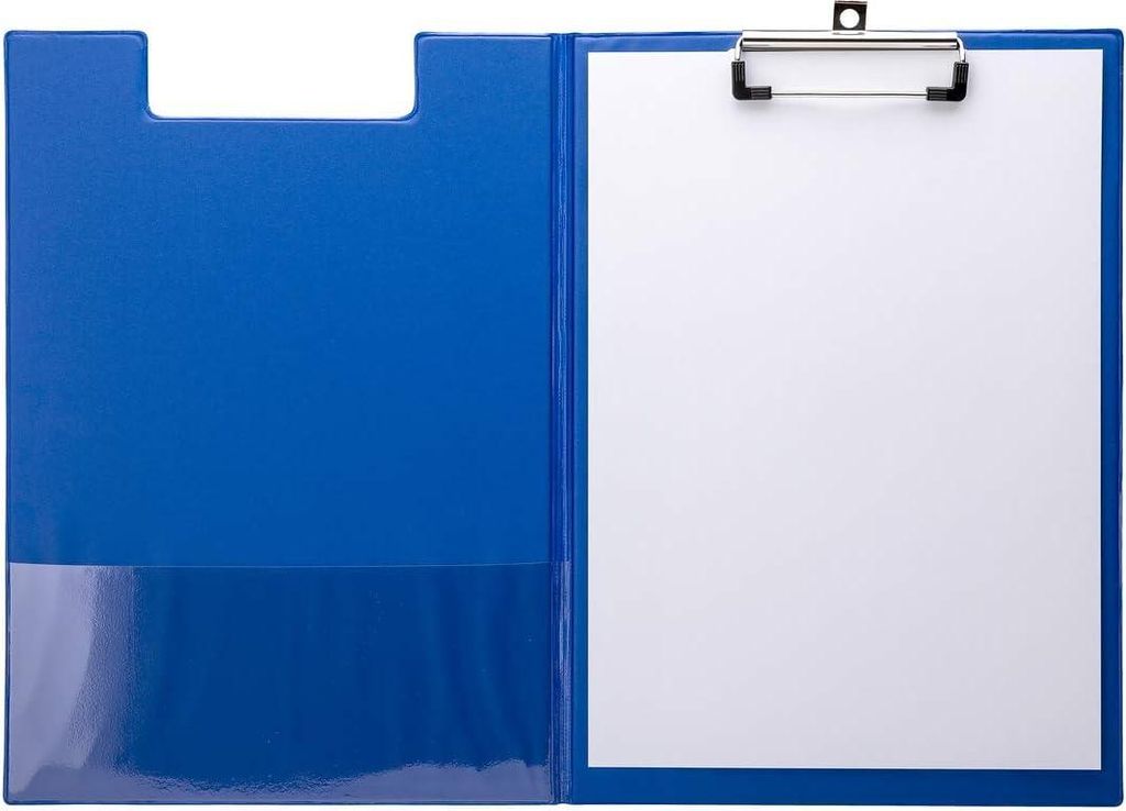 Klemmbrett A4 klappbar mit Metallclip und Innenfach blaue Kunststoffbeschichtung - 12 Stück