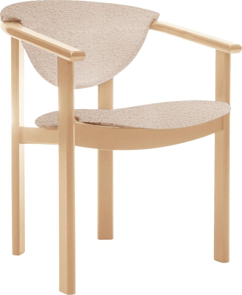 Polsterstuhl mit Armlehnen Kate F1 moderne gepolsterte Stuhl stilvoll Sessel für Esszimmer in Boucle, Farbe: beige - catch me 02, Beinefarbe: nat...