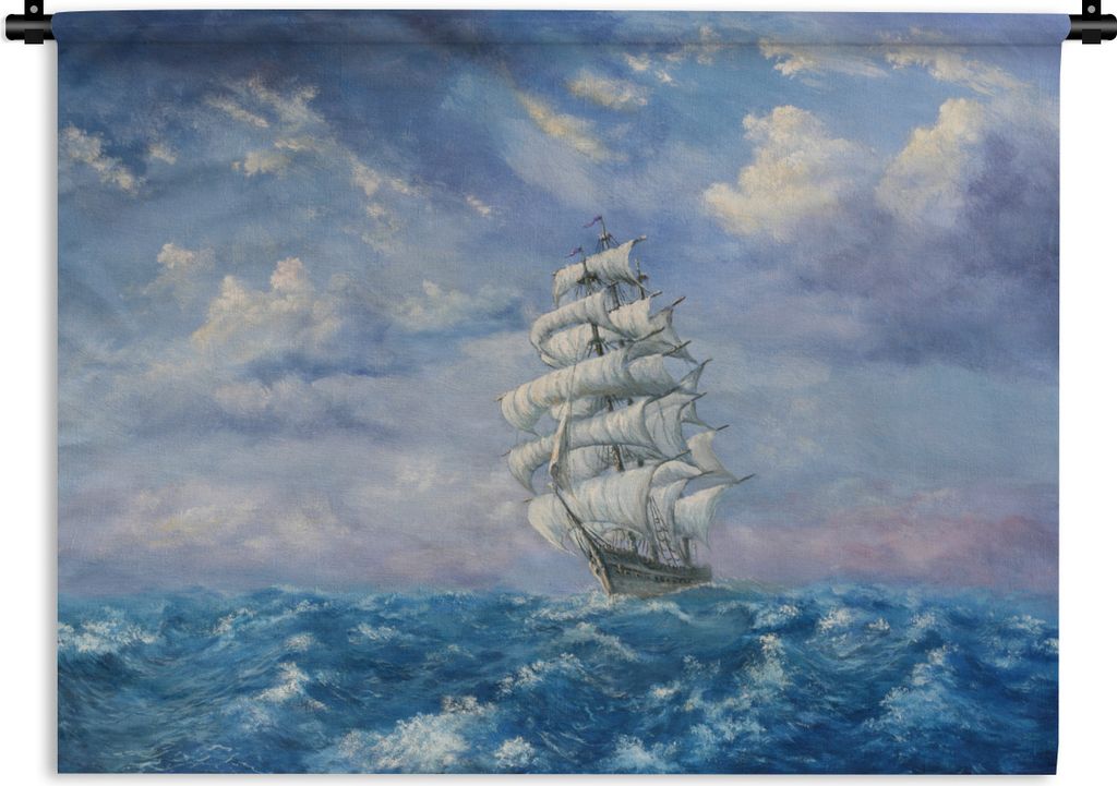 MuchoWow Wandteppich Wandbehang Illustration eines Segelschiffs auf dem Wasser 120x90 cm Tapisserie Dekoration Wandtuch - Wohnen - Aufhänger fü...