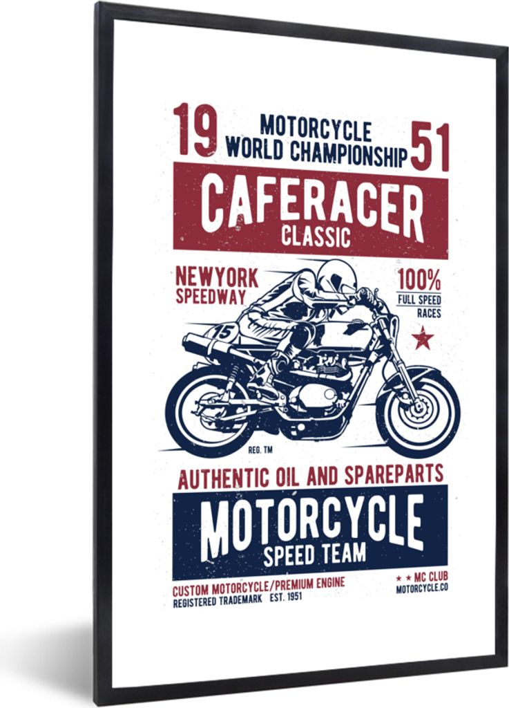 MuchoWow MuchoWow Gerahmtes Poster Mancave - Motorrad - Vintage - Rennen 40x60 cm - Poster mit zchwarzem Bilderrahmen - Papierdruck - Wandbilder