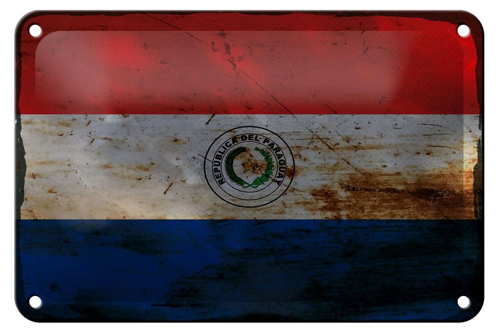 Blechschild Flagge Paraguay 18x12cm Flag of Paraguay Rost Dekoration