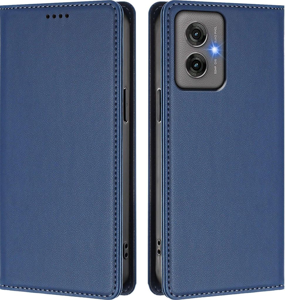 Handyhülle für Motorola Moto G55, Kunstleder Klapphülle Stoßfeste Magnetische Hülle mit Ständer Dunkelblau