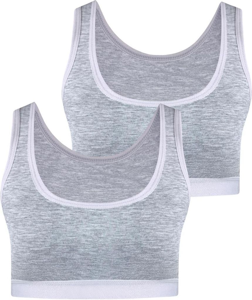 2 Damen Gepolstert Sport BH Bustier Trägertop Baumwolle - 36-38 2er Pack Grau