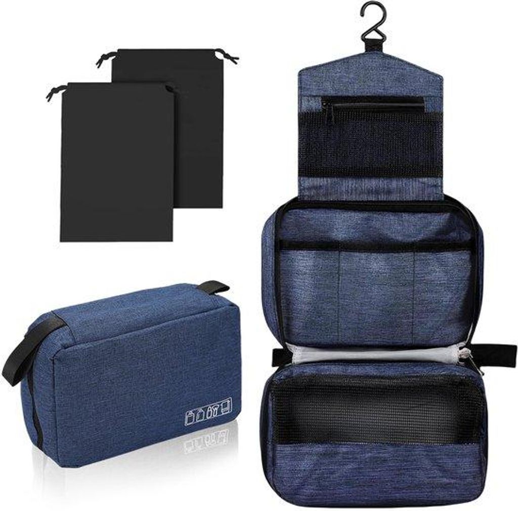 Reis-Toilettas mit großem, opklappbarem Design, ideal für Damen und Herren, mit Waschbecken und Haken.