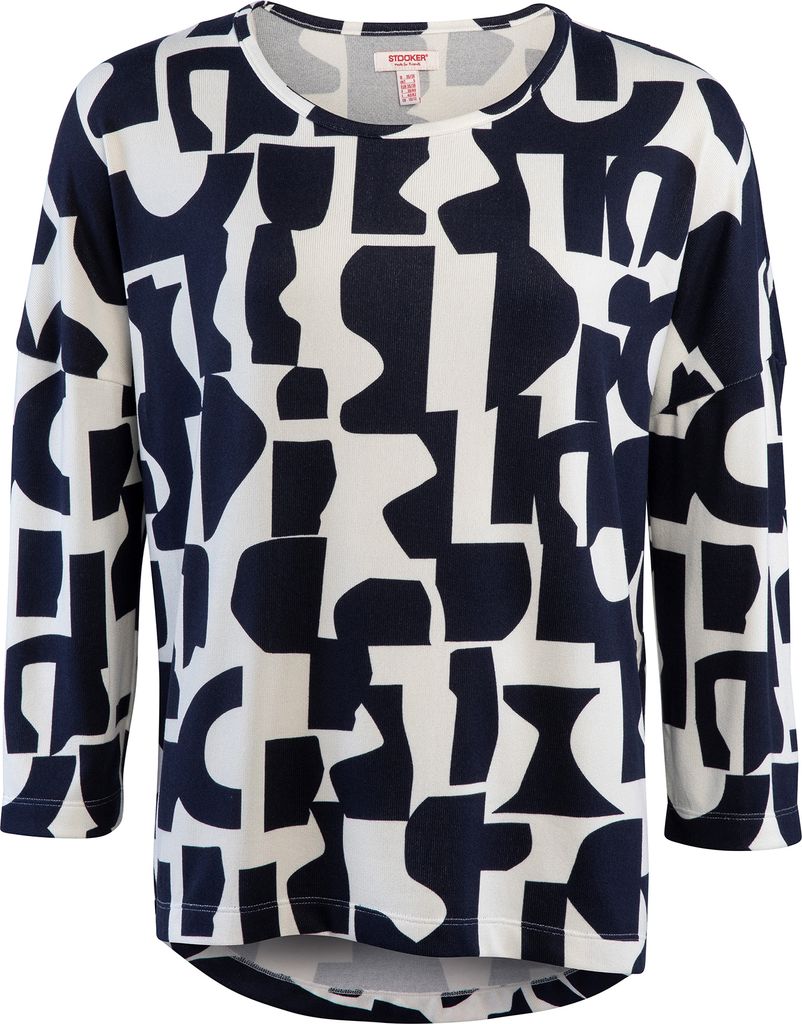 Stooker Women CARLY Damen T-Shirt 3/4-Arm Loose Fit 40/42 blue abstract aop