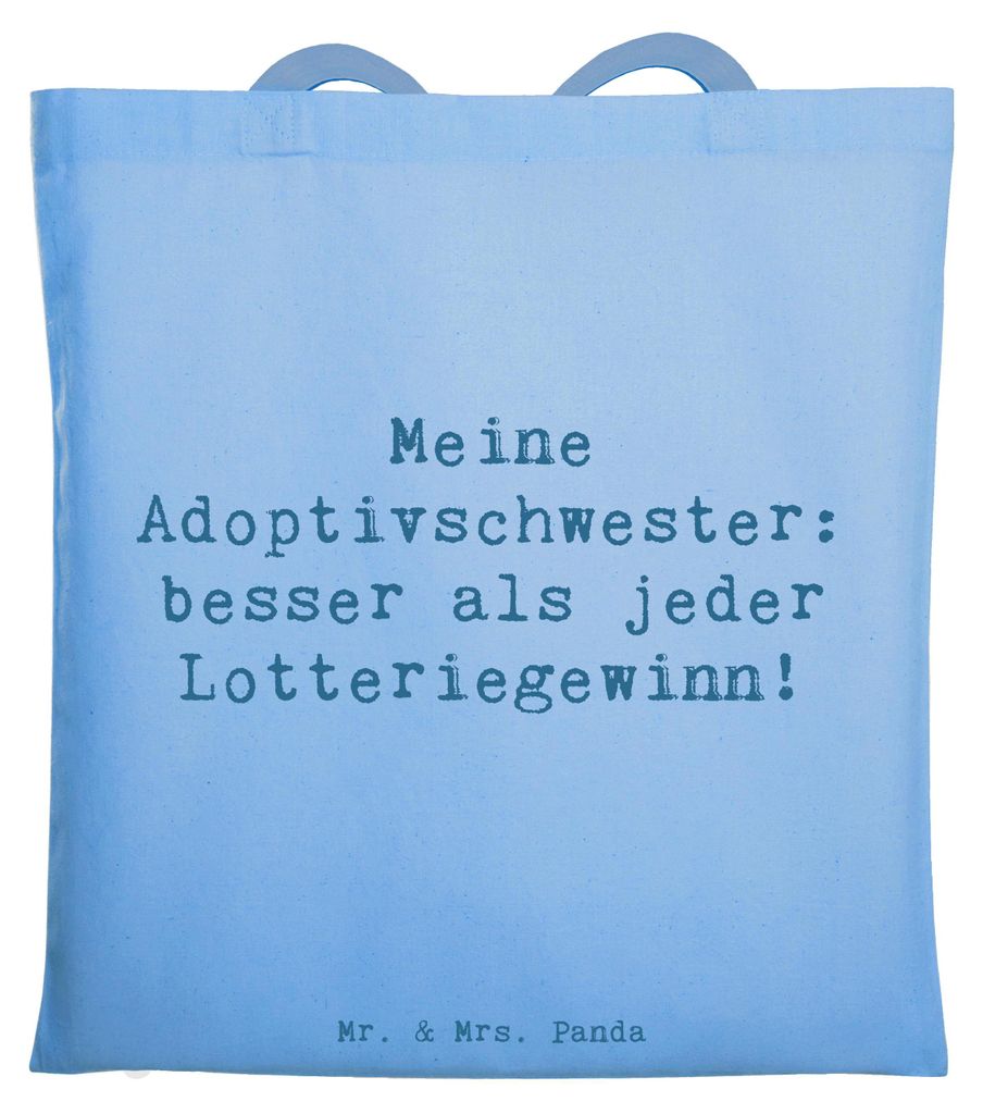 Mr. & Mrs. Panda Shopping Tasche Spruch Adoptivschwester Wunder - Sky Blue - Geschenk, Segen, Freude, totebag, Jutebeutel, Familie, Schwesternliebe...