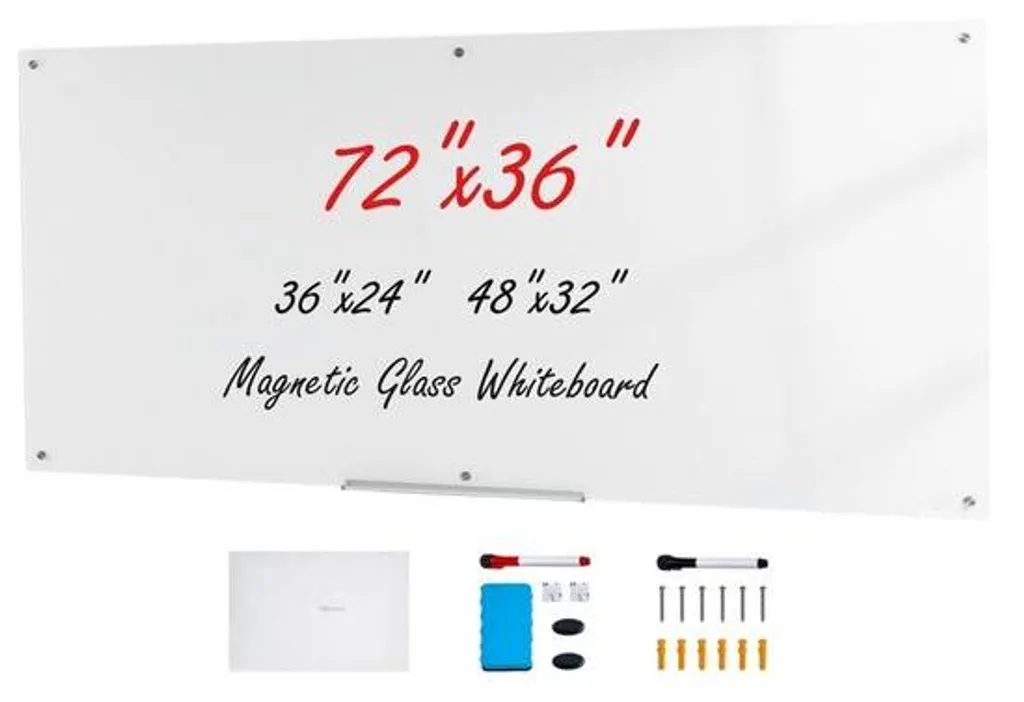 Tableau blanc magnétique en verre de 182x91 cm avec fixation murale invisible