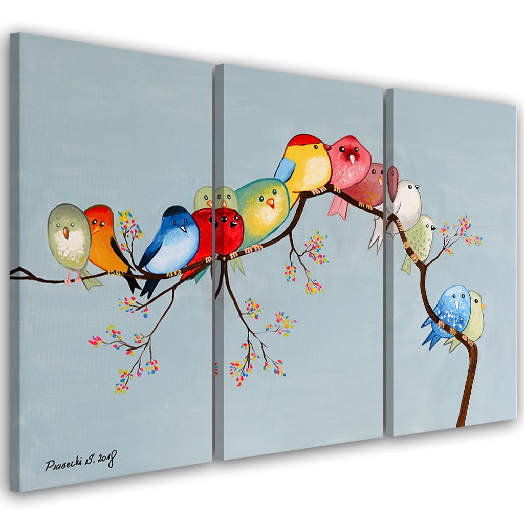 Triptychon auf leinwand tiere - farbig 90x60 cm Feeby farbe wandbild bereit zum aufhängen