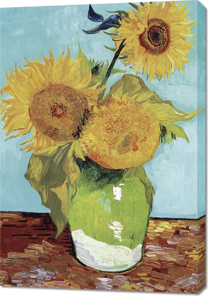 Bild 70x100cm Vase mit drei Sonnenblumen, Van Gogh Vintage