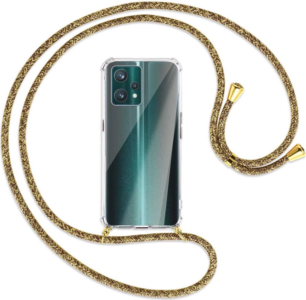 Handykette Backcover-Schutzhülle mit Band (Metall goldfarben) für Realme 9 Pro Plus 5G - braun+beige