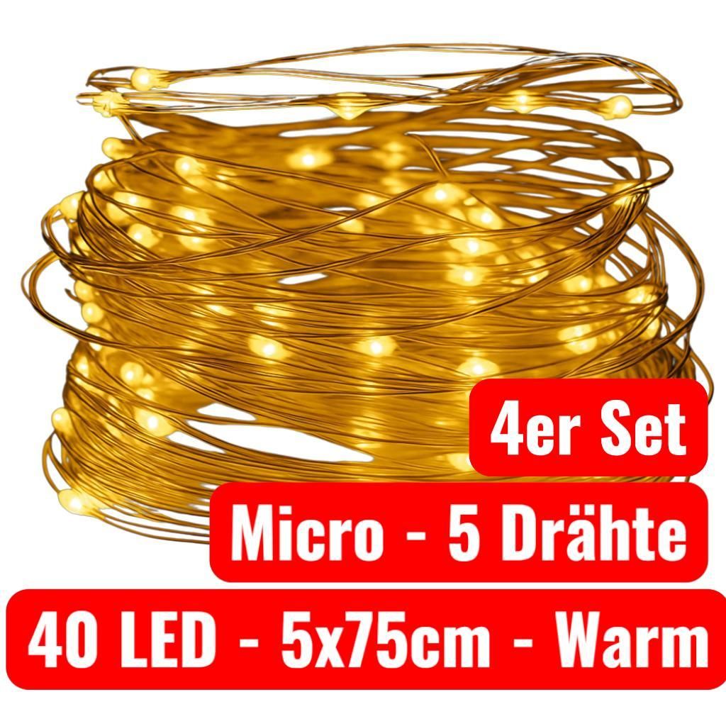 4 Set LED Lichterkette Drahtlichterkette Weihnachten Batterie 40 LEDs 5x75cm