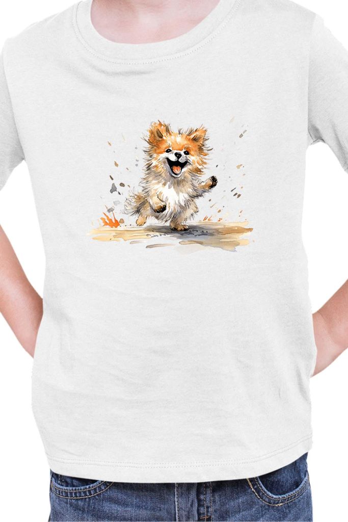 Kinder T-Shirt Funny Dogs Breeds Pomeranian Dog Breed, 9-11 Jahr - 140 / Weiß