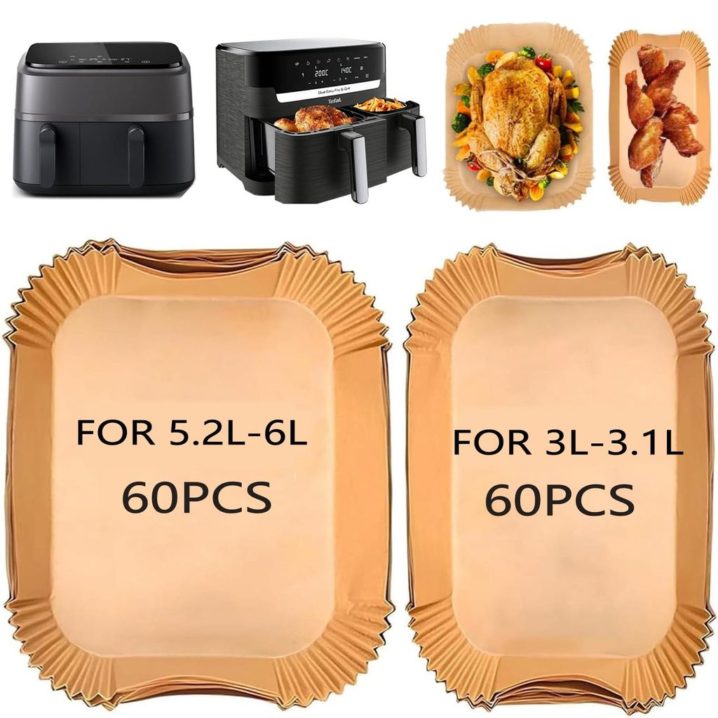 120 Blatt Backpapier für Philips Airfryer Dual Basket 3000 Serie 6L/3L, Backpapier für Tefal 5,2L/3,1L Dual Easy Fry Heißluftfritteuse, Zubehör...