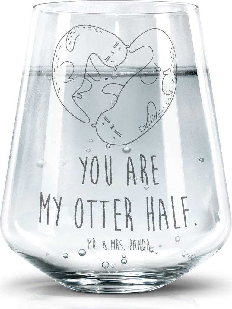 Mr. & Mrs. Panda Tumbler Glas Otter Herz - Transparent - Geschenk, Liebe, Becherglas, Trinkgefäß, Trinkglas, Paar