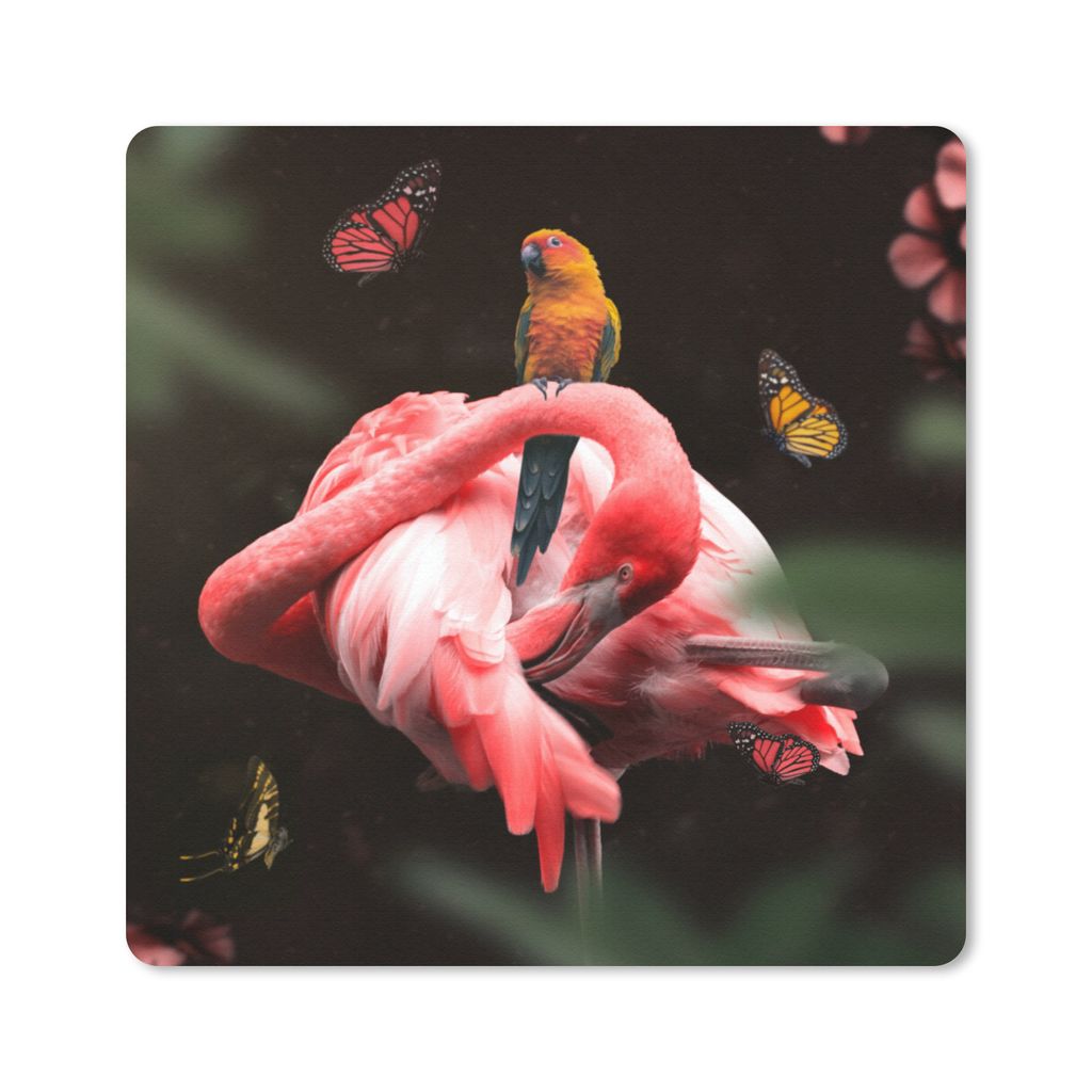 MuchoWow Mauspad Mousepad Flamingo - Tiere - Natur 20x20 cm - Mousepads - Maus Mat - Pad - Mausunterlage - Desk Mat - Bureauartikeln