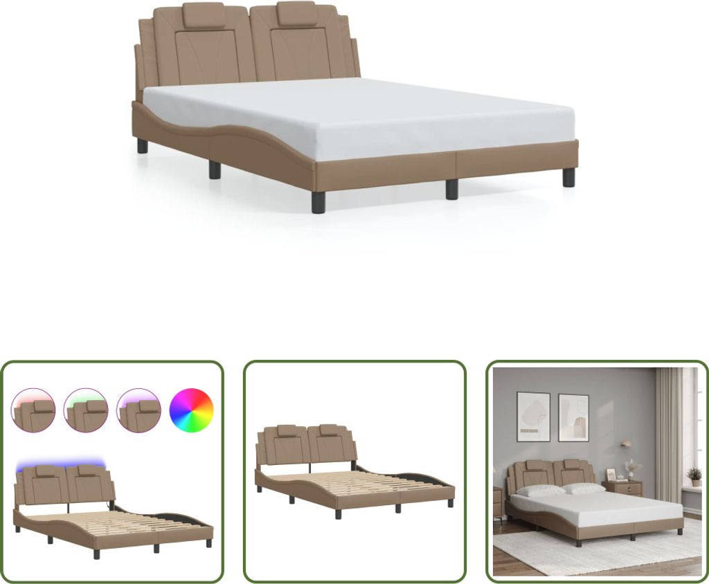 The Living Store Bettgestell mit LED Cappuccino-Braun 120x200 cm Kunstleder