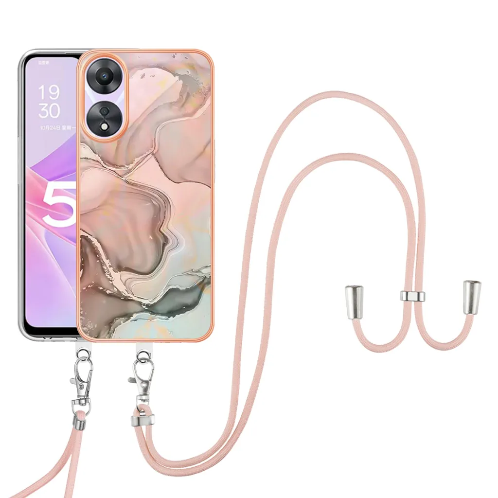 Custodia con cinturino per Oppo A78 / A58, bumper in TPU a fantasia, custodia protettiva con cinturino regolabile Crème
