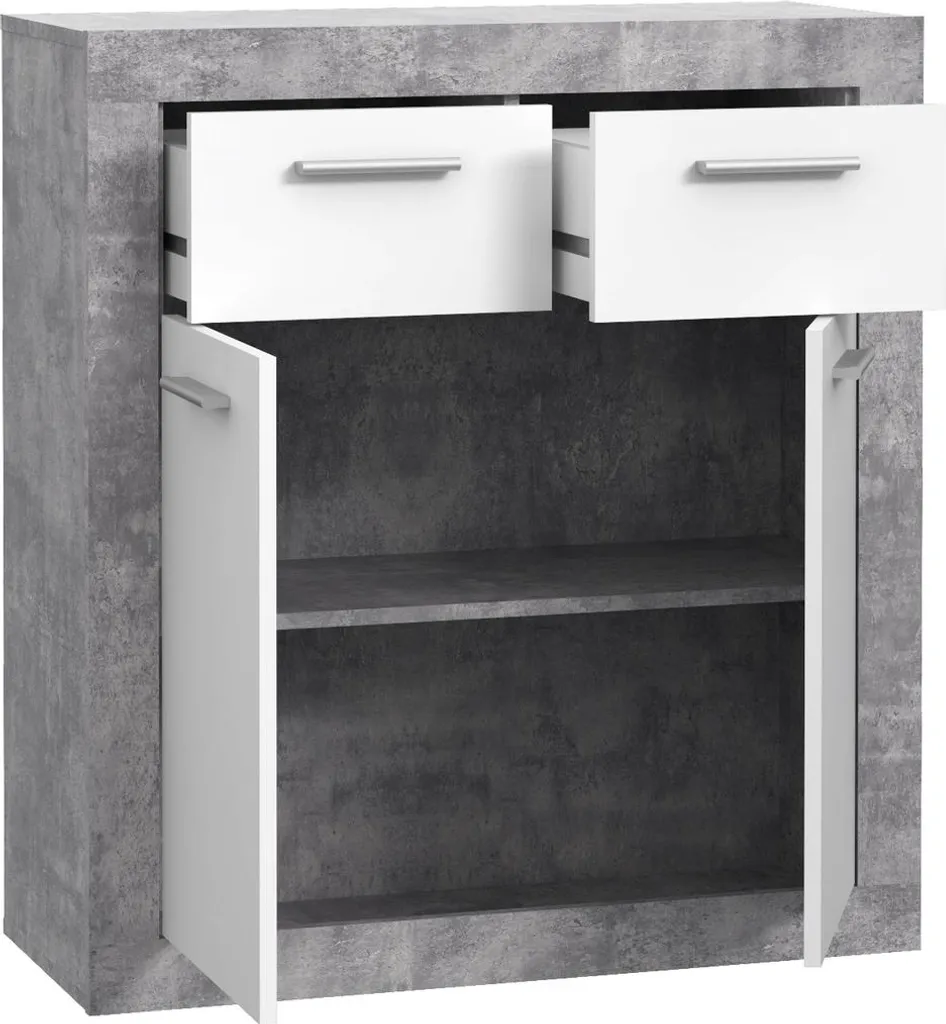 Petite Commode BACCIO Bicolore Béton et Blanc 83cm Style Industriel - 3