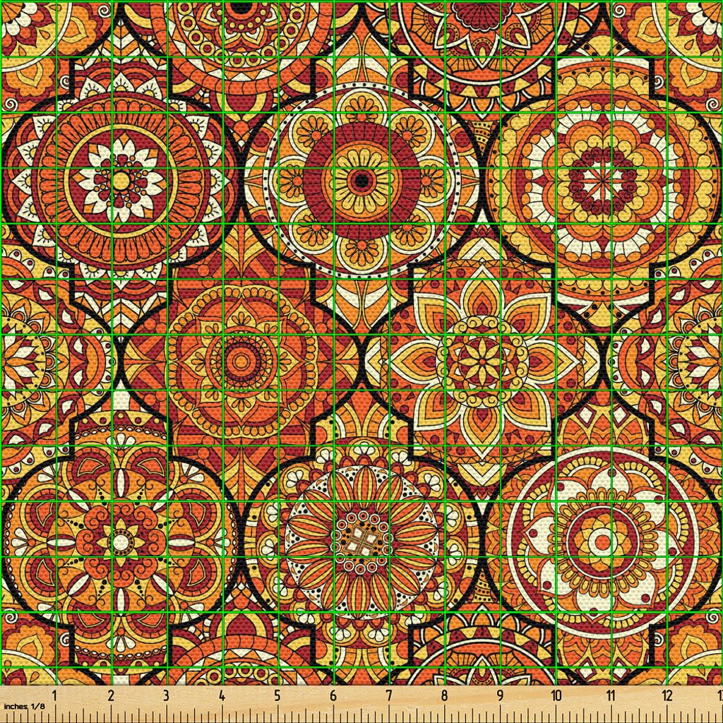 ABAKUHAUS marokkanisch Gewebe als Meterware, Weinlese-Hand gezeichnete Art-Osmane stellt alte Trellis-Blumenmotive dar, 2 M (148 x 200 cm), Orange ...