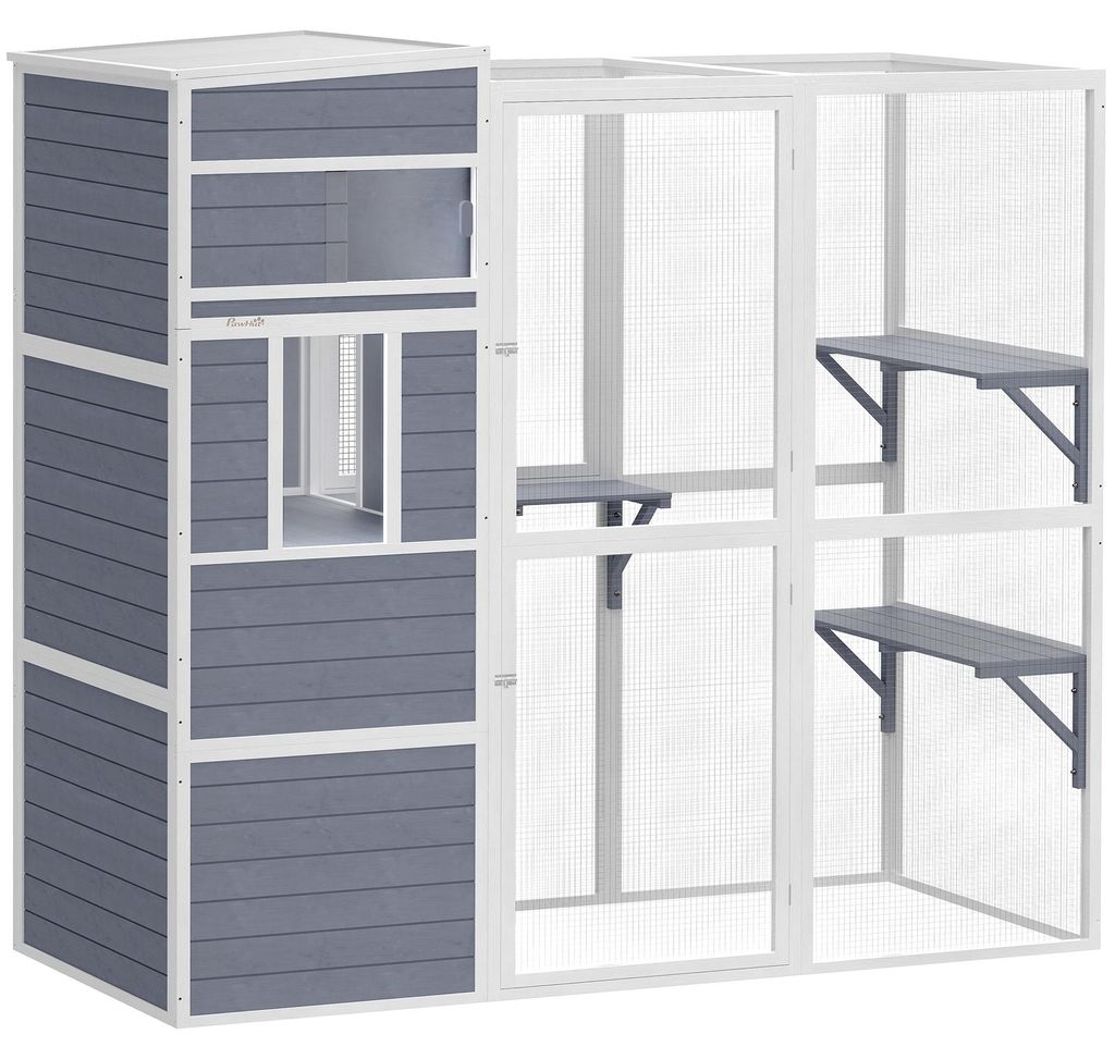 PawHut Katzengehege Outdoor Katzenhaus Holz mit 3 Produktbild 