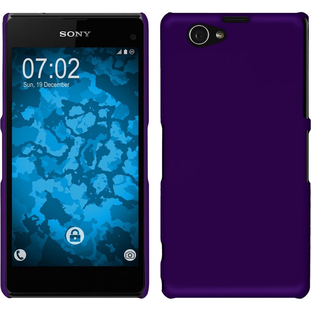 PhoneNatic Case kompatibel mit Sony Xperia Z1 Compact - Hülle lila gummiert Hard-case + 2 Schutzfolien