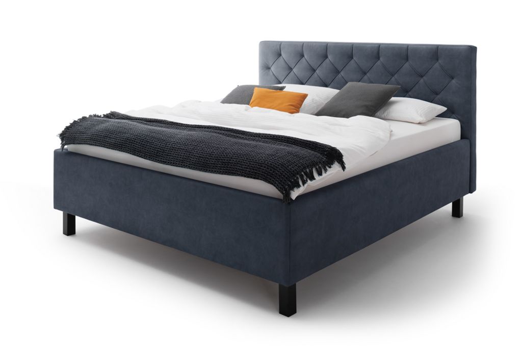 Polsterbett Doppelbett Bett San Remo mit Stoffbezug Bulus 16 taubenblau-180 x 200 cm-schwarz